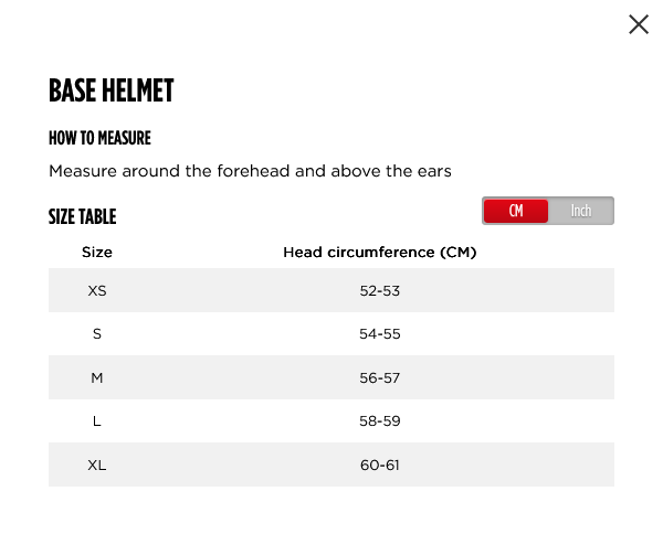 Jobe Helmet 23 0 Size Chart